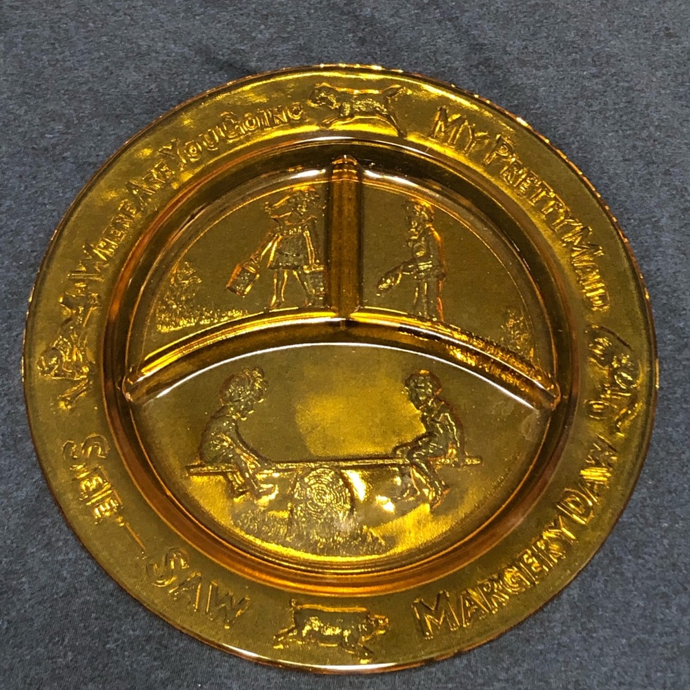 Vintage tiara amber divided children’s plate with nursery rhymes and pictures